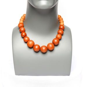 BEADED WOODEN NECKLACE, TERRACOTTA COLOR